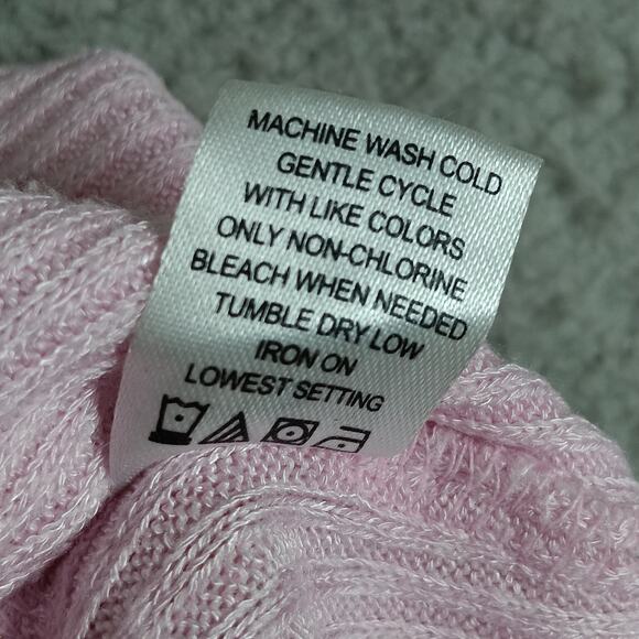 PAC Cares Ribbed Cropped Top Size Small Soft Pastel PInk Long Sleeve Wide Neck - Picture 7 of 8